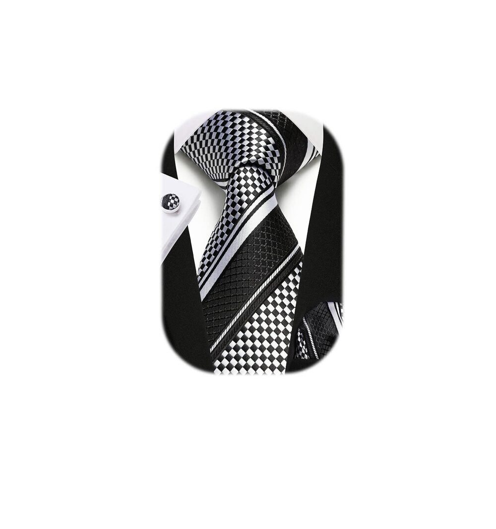 8329 Ties Black Grey White Striped Silk Woven Tie Formal Business Neckties